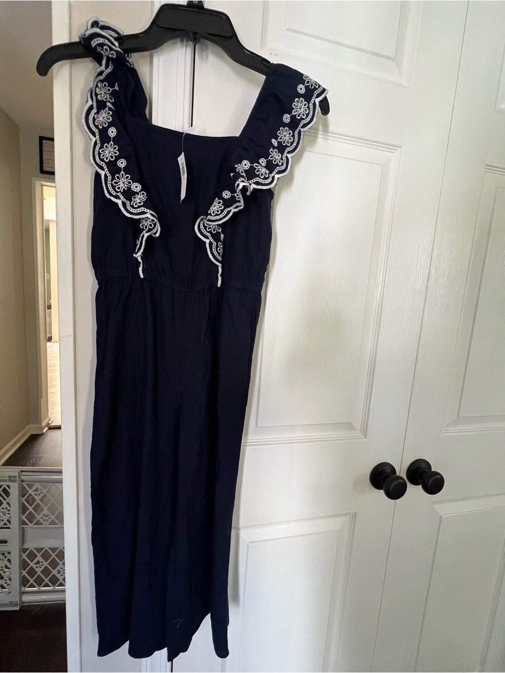 Old Navy Navy Wide Leg Romper Jumpsuit White Embroidered Ruffle Girl size 8 NWT